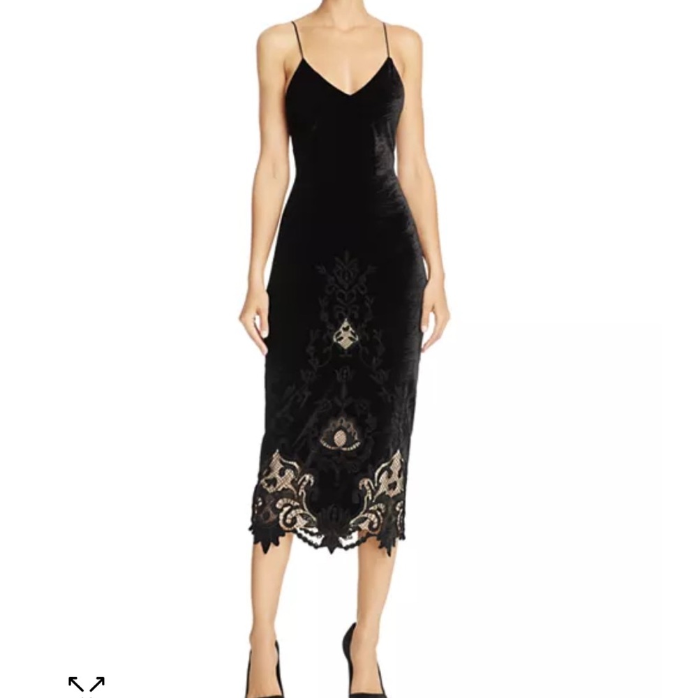 Alice and Olivia Cate Lace-Hem Velvet Slip Dress